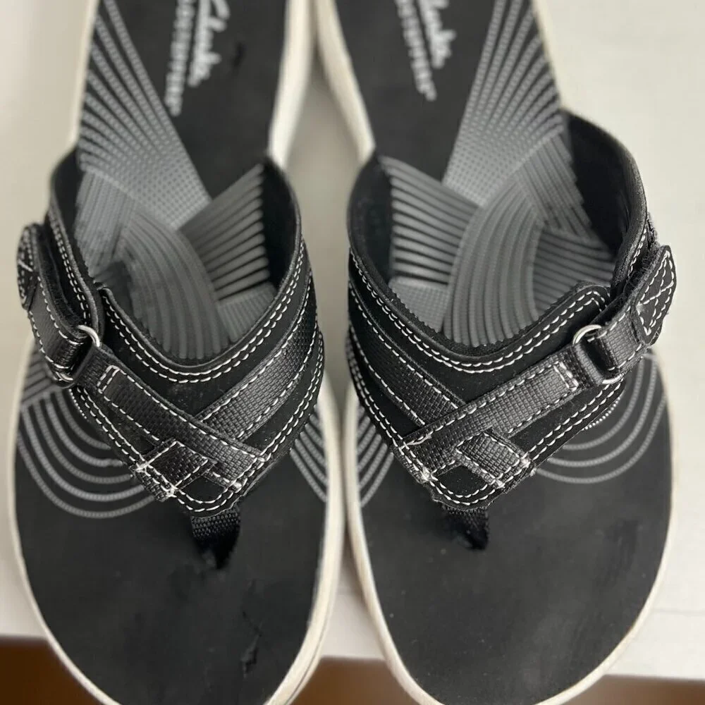 Clarks Womens Breeze Sea Black T-Strap Sandals Size 8 (7655696) FLAW